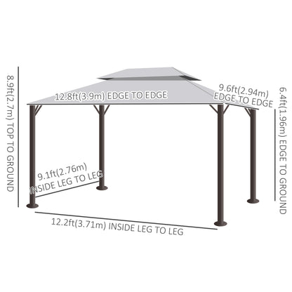 13' x 10' Outdoor Patio Gazebo Canopy with 2-Tier Polyester Roof, Vented Mesh Sidewalls and Strong Aluminum Frame for Backyard and Garden, Grey