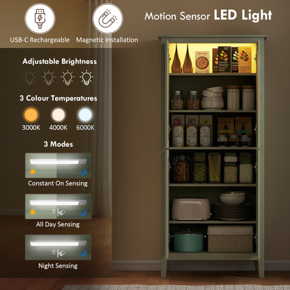 69.5" Tall Kitchen Pantry Storage Cabinet with Motion Sensor LED Light, Modern Kitchen Pantry Cabinet, Green