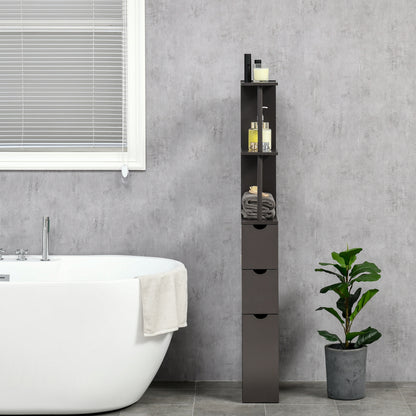 Tall Bathroom Storage Cabinet, Narrow Bathroom Cabinet with Drawers and Open Shelves for Small Spaces, Brown