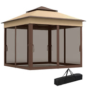 10.7 x 10.7ft Pop Up Gazebo, Adjustable Instant Sun Shelter with UV30+ Roof Cover, Removable Mesh Curtains, Beige