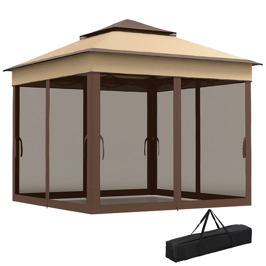 10.7 x 10.7ft Pop Up Gazebo, Adjustable Instant Sun Shelter with UV30+ Roof Cover, Removable Mesh Curtains, Beige