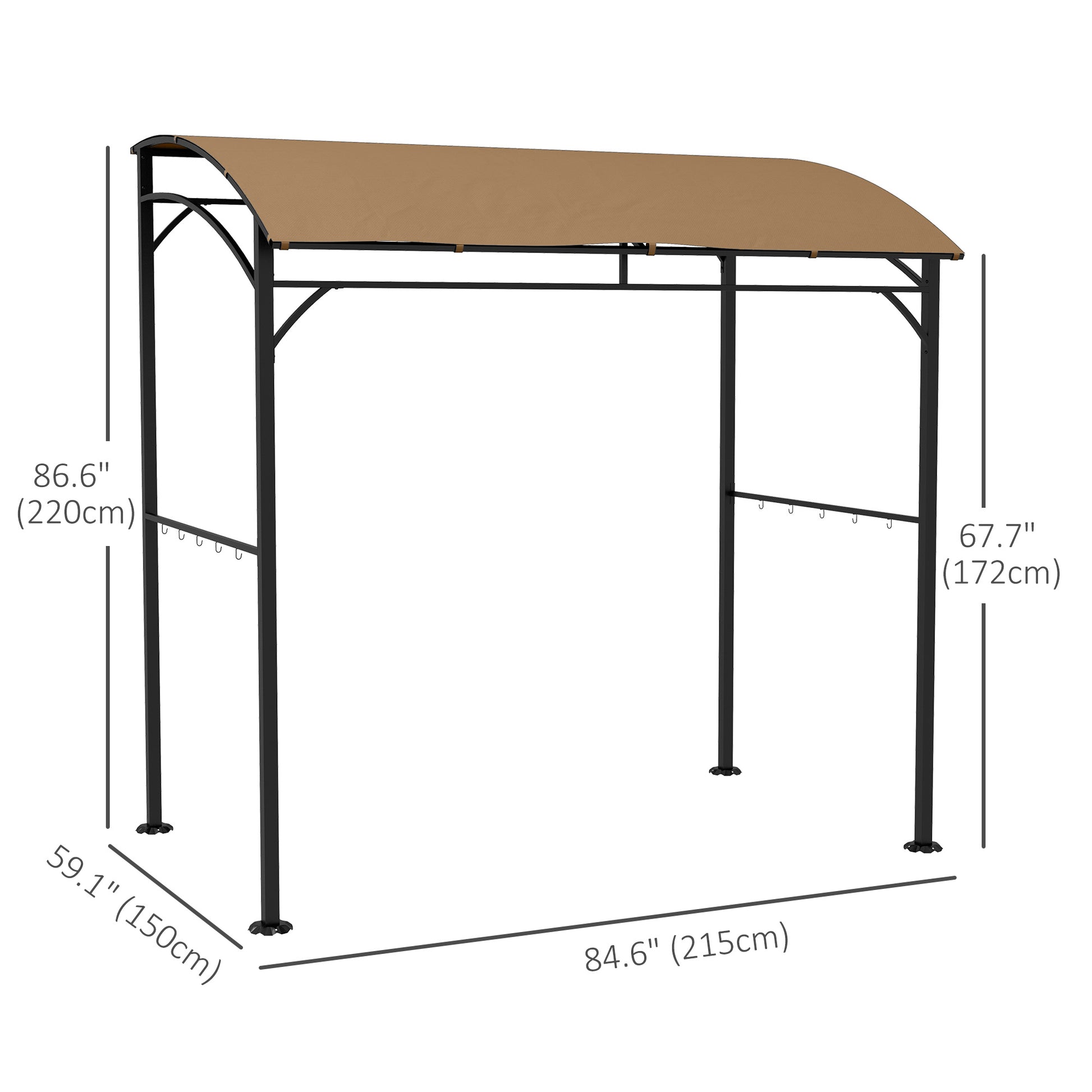 7' x 5' Garden Grill Canopy, BBQ Grill Gazebo Tent with Steel Frame and Hooks, Outdoor Sun Shade, Dark Brown