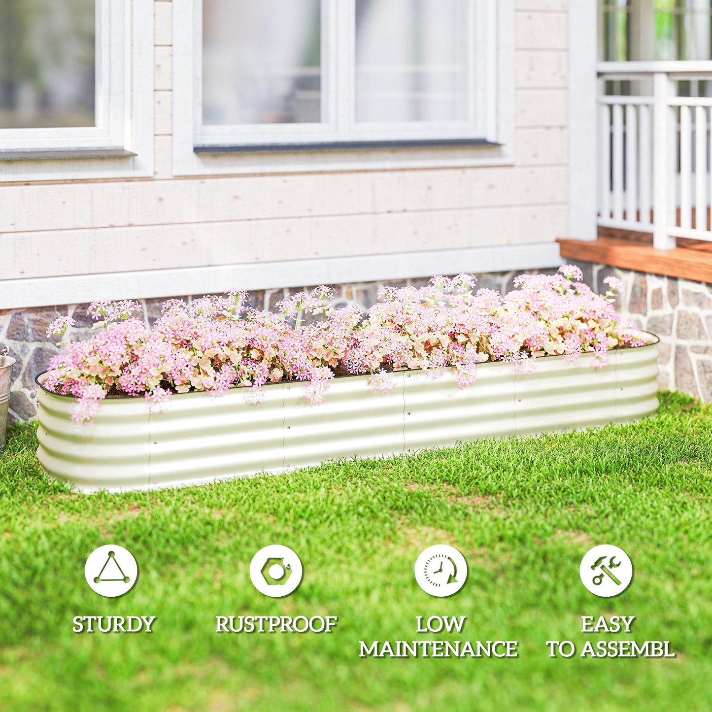 7.9 x 2 x 1ft Galvanized Raised Garden Bed Kit, Metal Planter Box with Safety Edging, Cream White