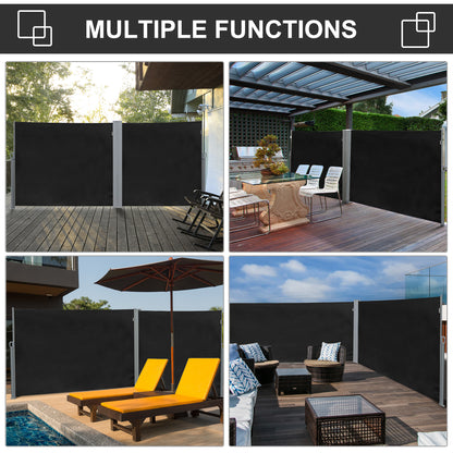 118" x 71" Outdoor Folding Privacy Screen Retractable Side Awning Patio with Resistance to UV Rays and Wind Black