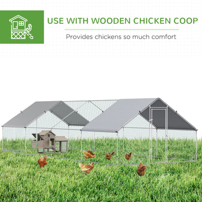 9.8' x 26.2' x 6.6' Chicken Coop Cage, Outdoor Hen House w/Cover & Lockable Door