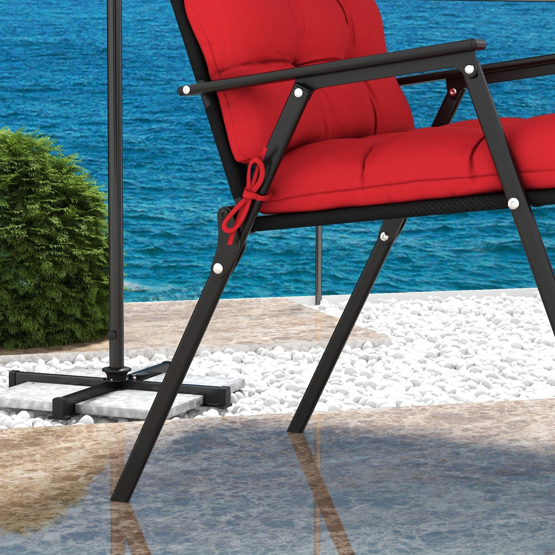2-Piece Back Seat Cushion Replacement, Outdoor Patio Chair Cushions Set with Ties, Button Tufted, Red