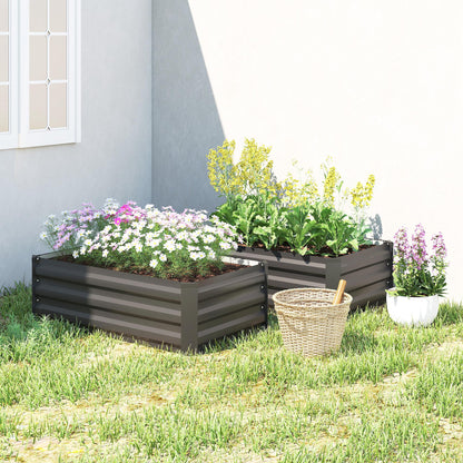 Set of 2 Galvanized Raised Beds for Garden, Outdoor Planter Box for Flowers, Herbs and Vegetables, Black
