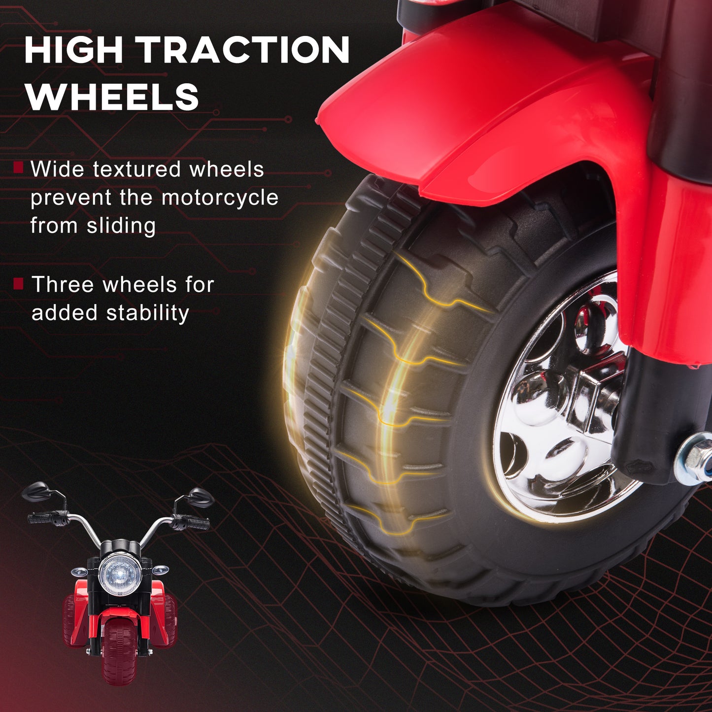 Aosom Kids Electric Motorcycle 6V Battery Powered Ride-On Dirt Bike 3-Wheels Motorbike with Horn Headlights Realistic Sounds 1.24mph Speed for Girls Boy 18 - 36 Months Red