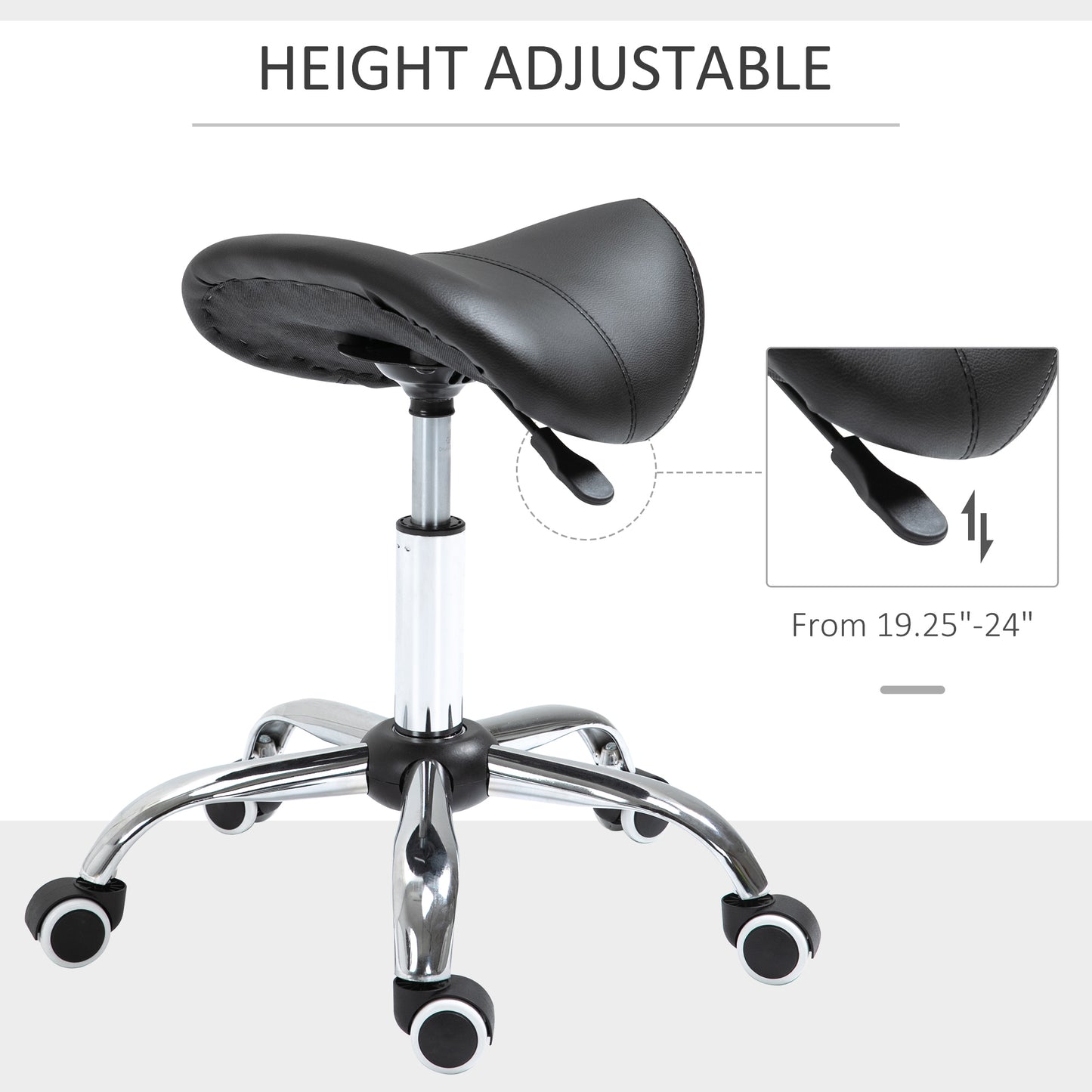 Adjustable Hydraulic Rolling Salon Stool Swivel Saddle Chair Spa Beauty Seat PU Leather, Black