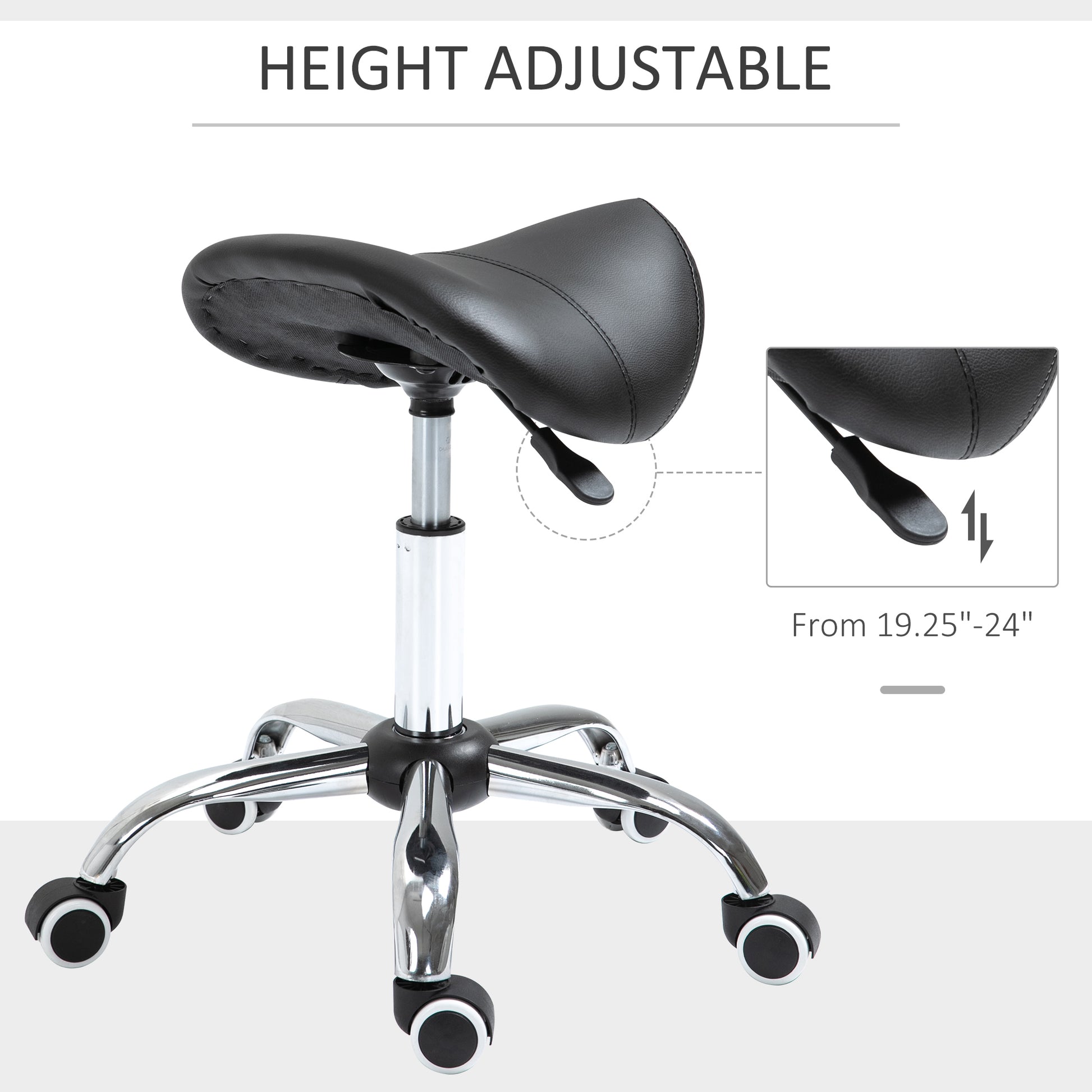 Adjustable Hydraulic Rolling Salon Stool Swivel Saddle Chair Spa Beauty Seat PU Leather, Black